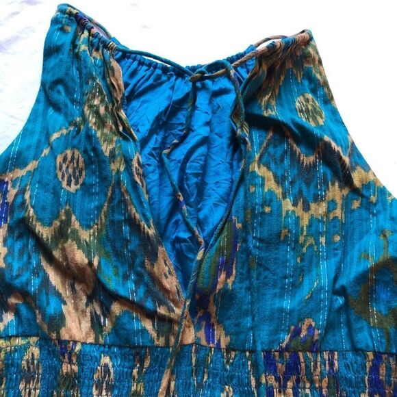 Maggie London Midi Dress Size 8 Turquoise and gold string sleeveless, strappy - Picture 4 of 5